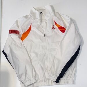 Jordan White Jacket with Red and Orange Details